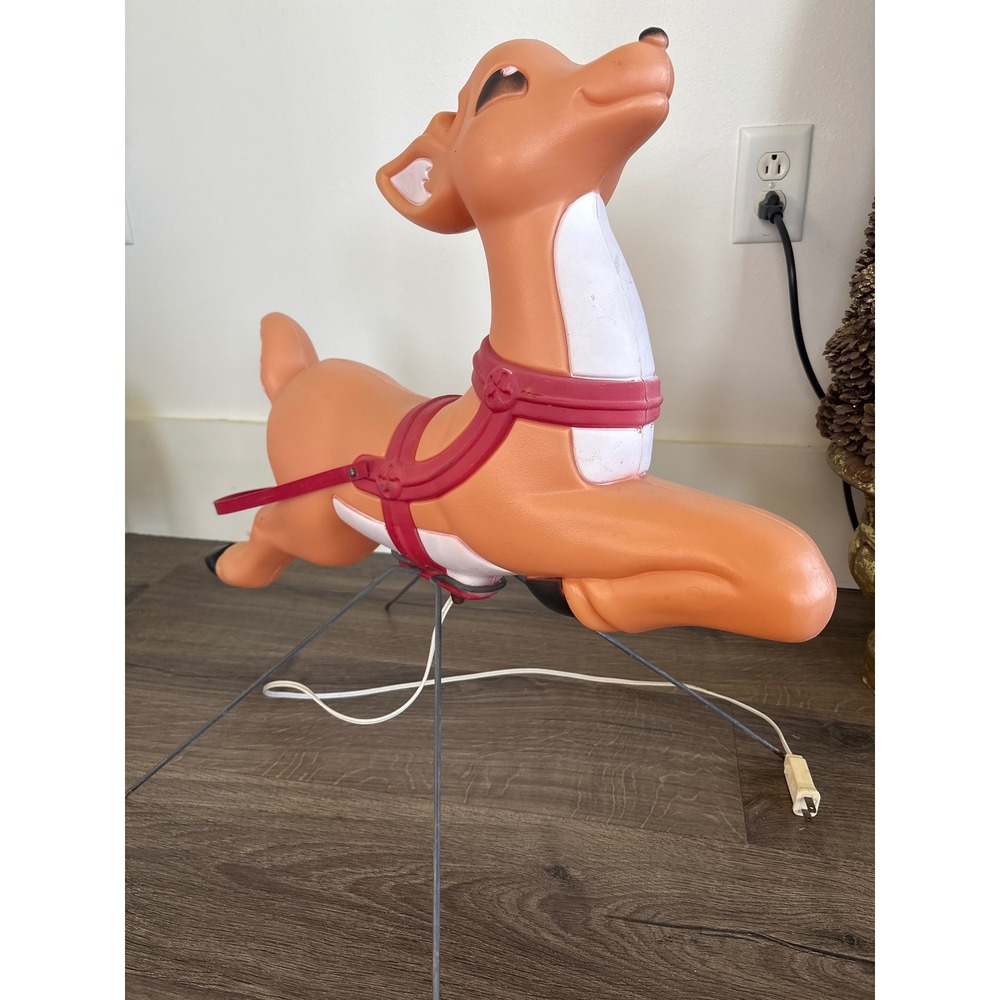 RARE Vintage 60 Blow Mold Reindeer Light Up Christmas Prancing Deer Wire Stands